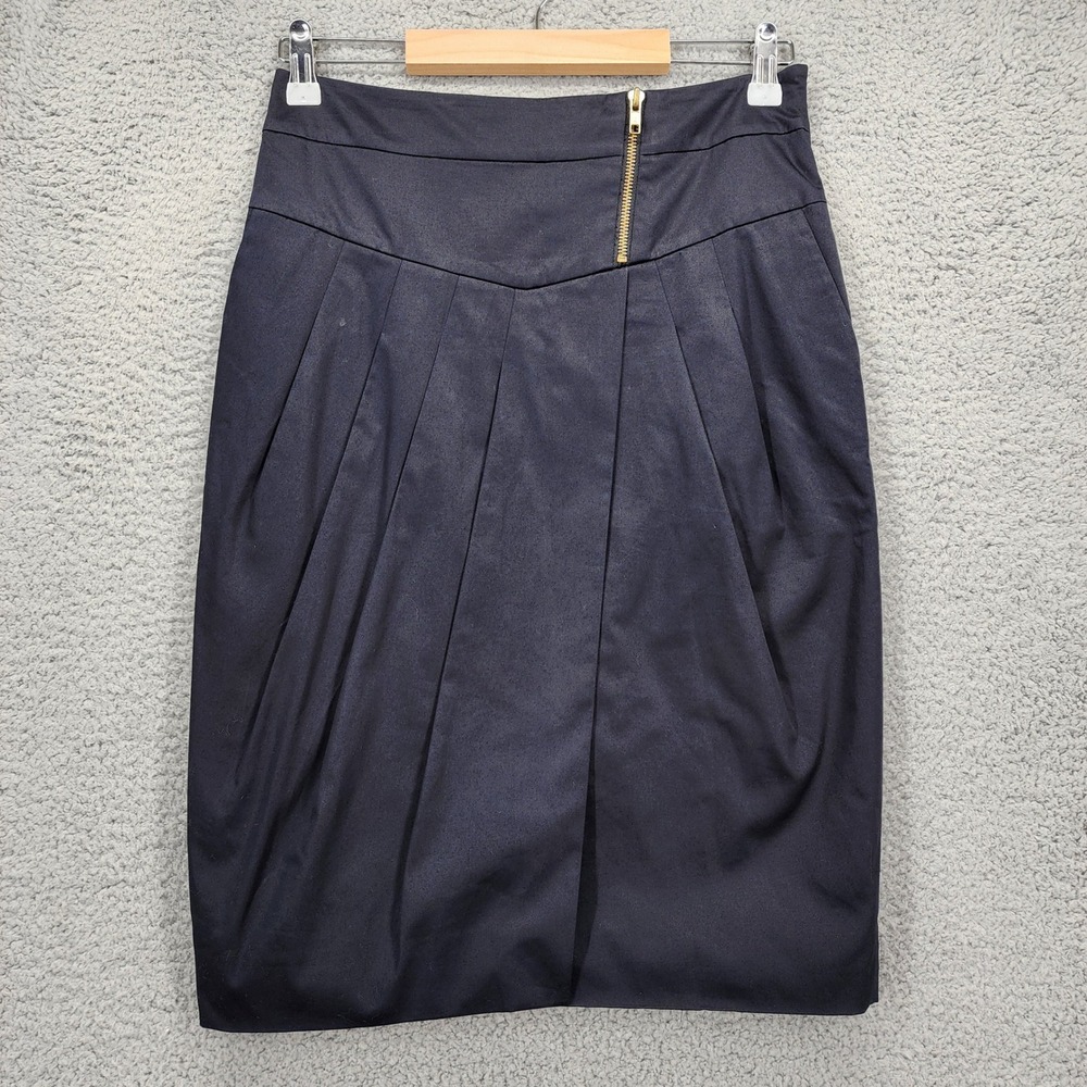 Reiss Alexia Black Pleated Pencil Skirt Gold Zipper Detail Womens Size 4